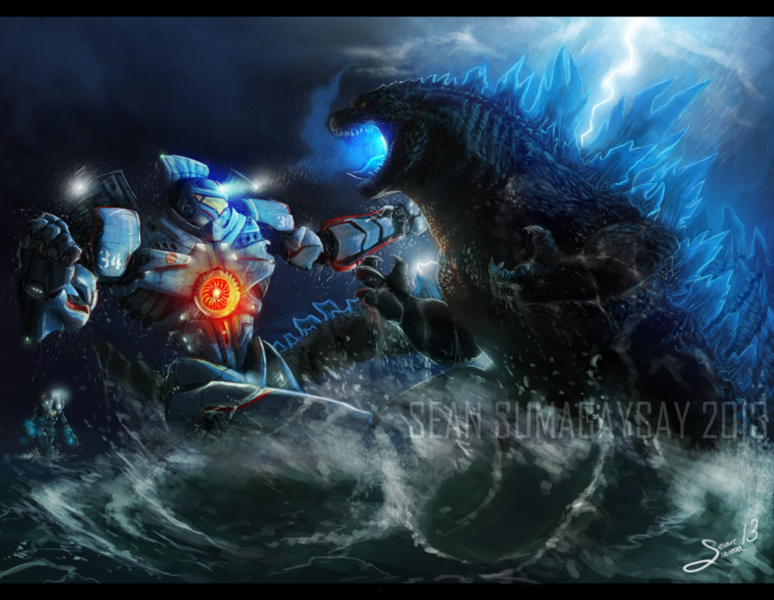 godzilla, gipsy danger, and cherno alpha (godzilla and 1 more) drawn by sean_sumagaysay