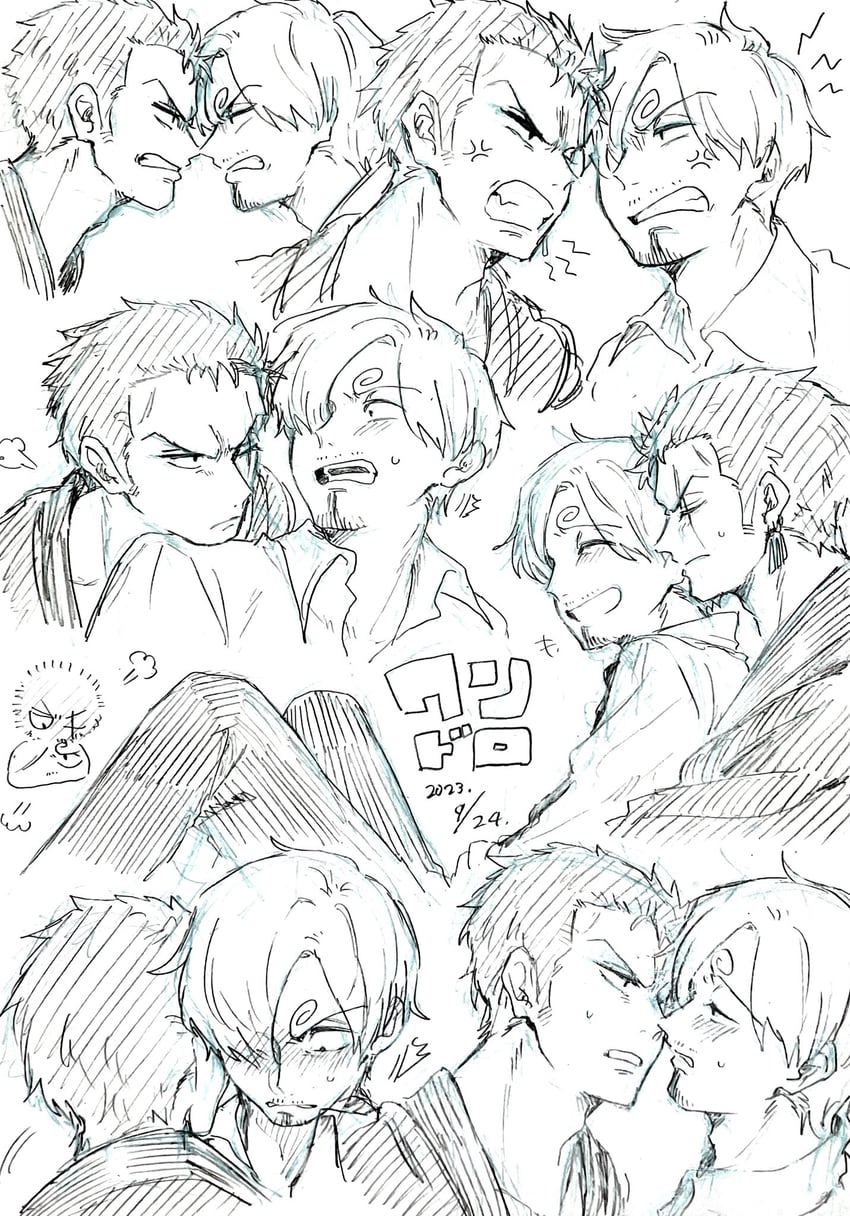 roronoa zoro, sanji, and marimo zoro (one piece) drawn by kurimaron