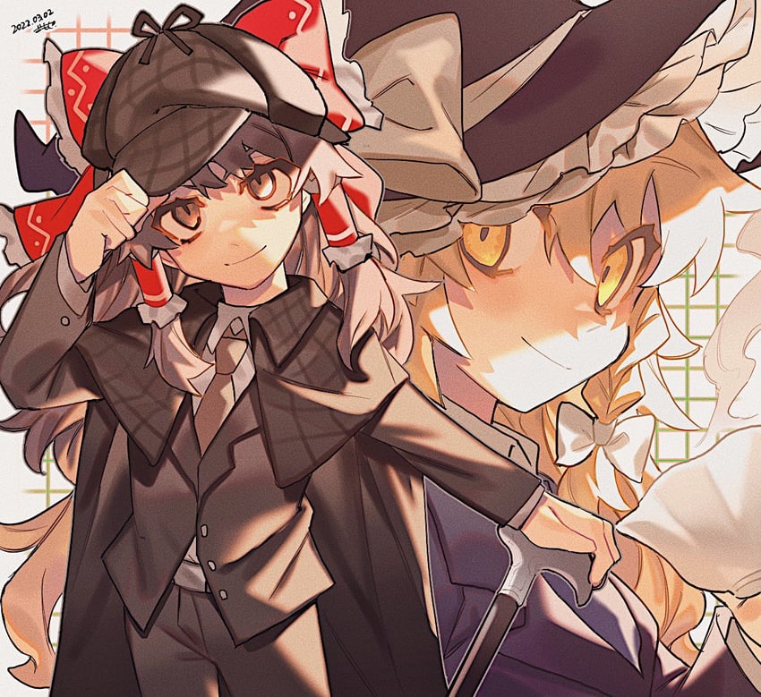hakurei reimu and kirisame marisa (touhou) drawn by gomoku_(gomoku418)