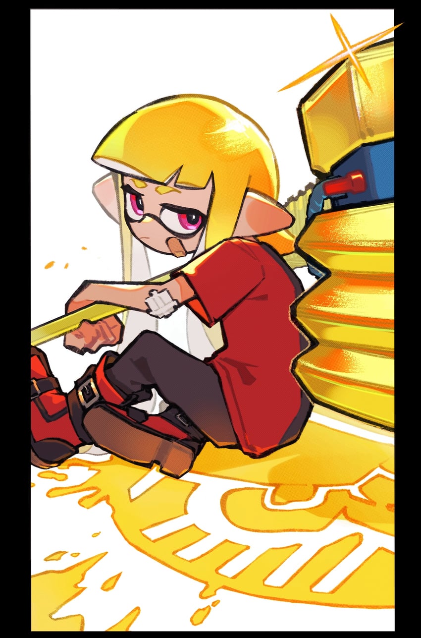 inkling player character and inkling girl (splatoon and 1 more) drawn by inari1369