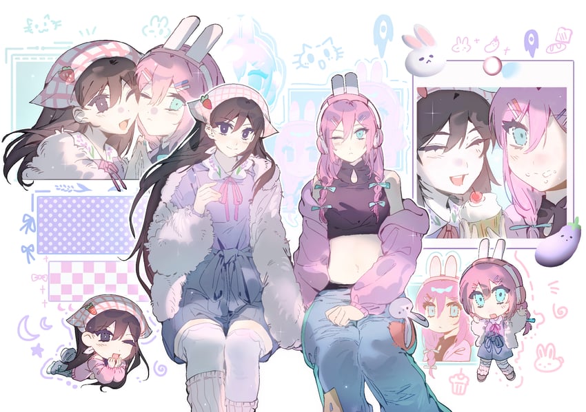 something, forest bunny, mari, aubrey, and forest bunny? (omori) drawn by czorimu