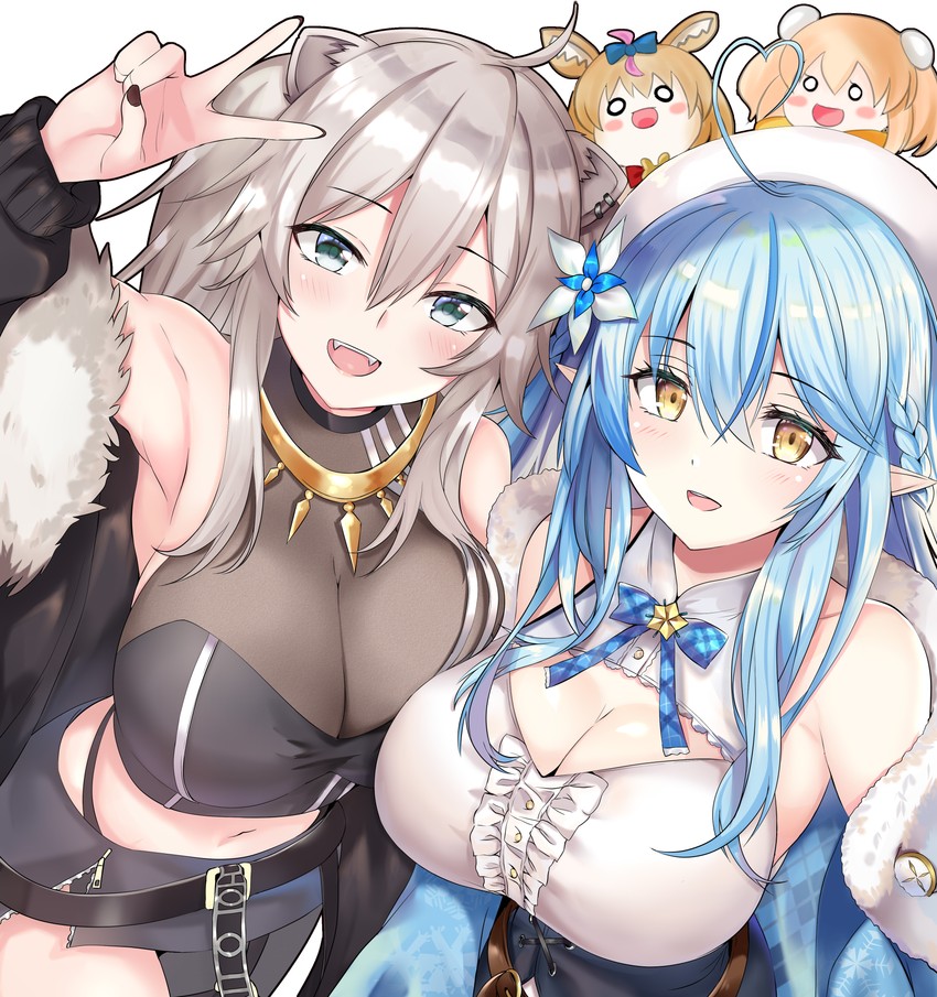 yukihana lamy, shishiro botan, omaru polka, and momosuzu nene (hololive) drawn by kmsquid