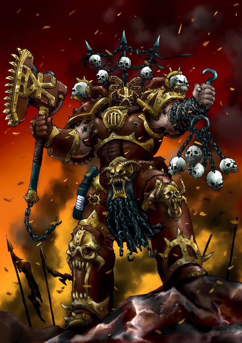 adeptus astartes, chaos space marine, and kharn the betrayer (warhammer 40k) drawn by v32