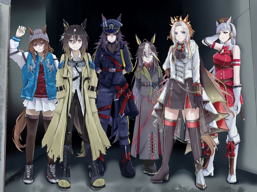 gold ship, nakayama festa, orfevre, dream journey, fenomeno, and 1 more (umamusume) drawn by tor1goe