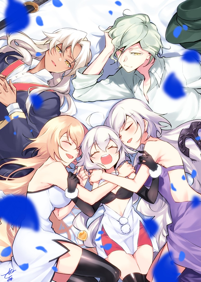 jeanne d'arc, jeanne d'arc alter, jeanne d'arc alter santa lily, edmond dantes, and amakusa shirou (fate and 2 more) drawn by otinksan