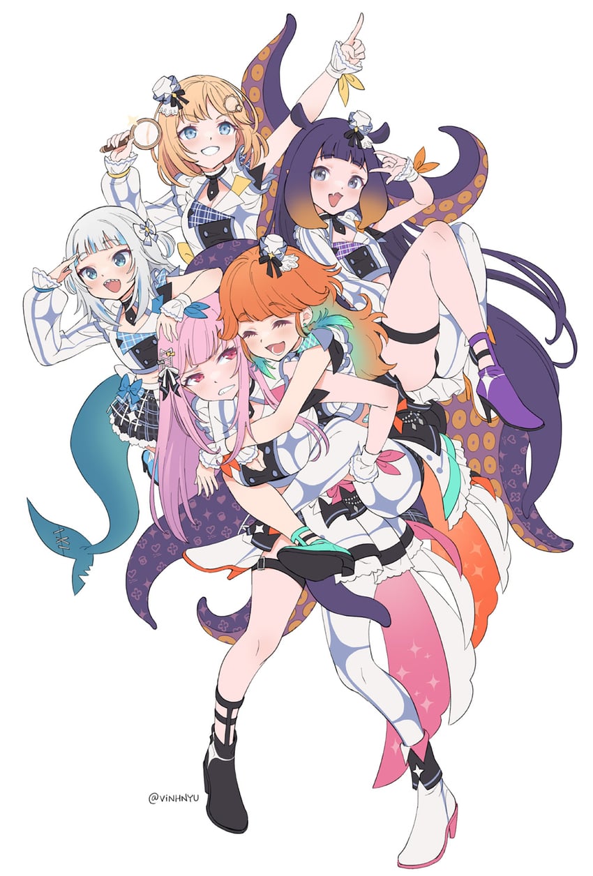 gawr gura, mori calliope, ninomae ina'nis, takanashi kiara, and watson amelia (hololive and 1 more) drawn by vinhnyu