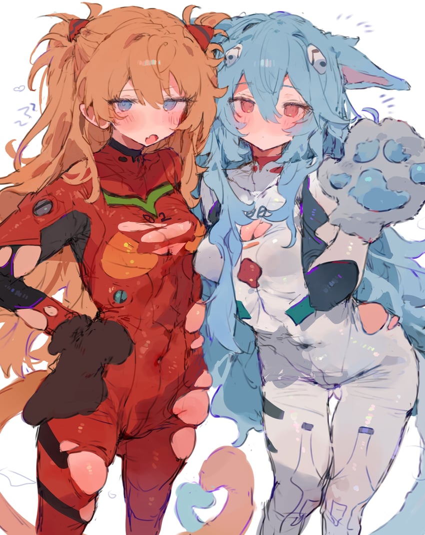 souryuu asuka langley and ayanami rei (neon genesis evangelion) drawn by bunchi