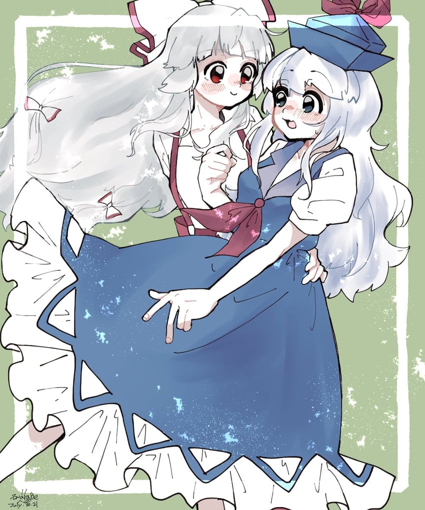 fujiwara no mokou and kamishirasawa keine (touhou) drawn by warabe_(be-san)