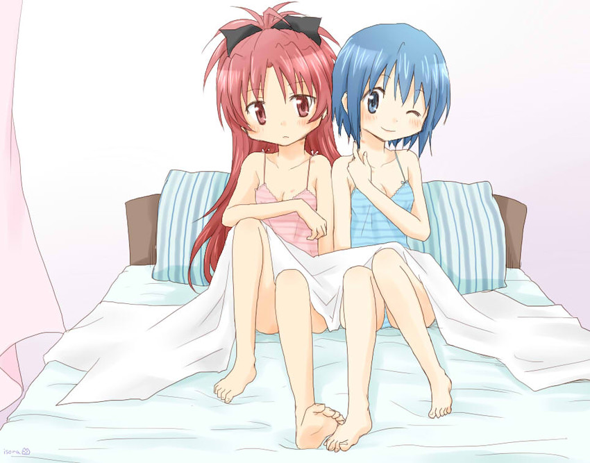 miki sayaka and sakura kyoko (mahou shoujo madoka magica) drawn by isora