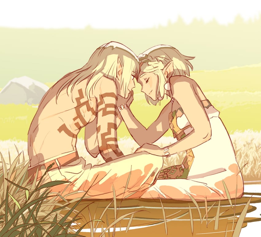 link and princess zelda (the legend of zelda and 1 more) drawn by 55bata6rou