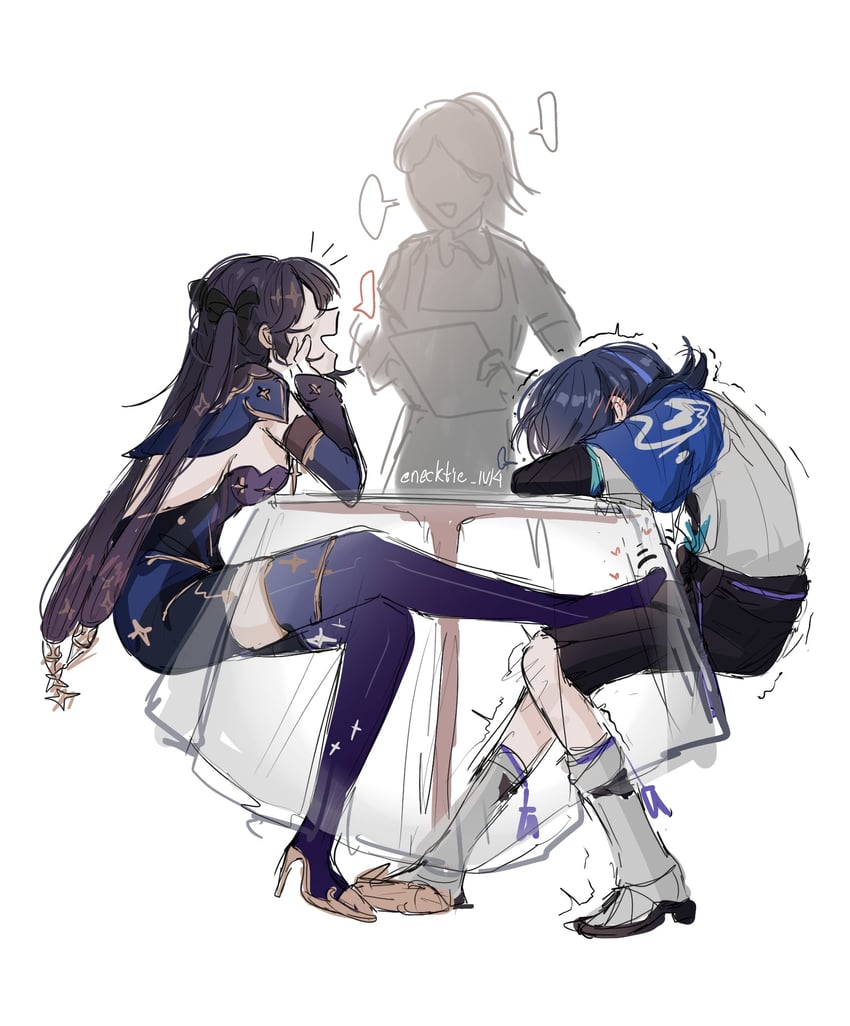 scaramouche, wanderer, and mona (genshin impact) drawn by necktie_iv14