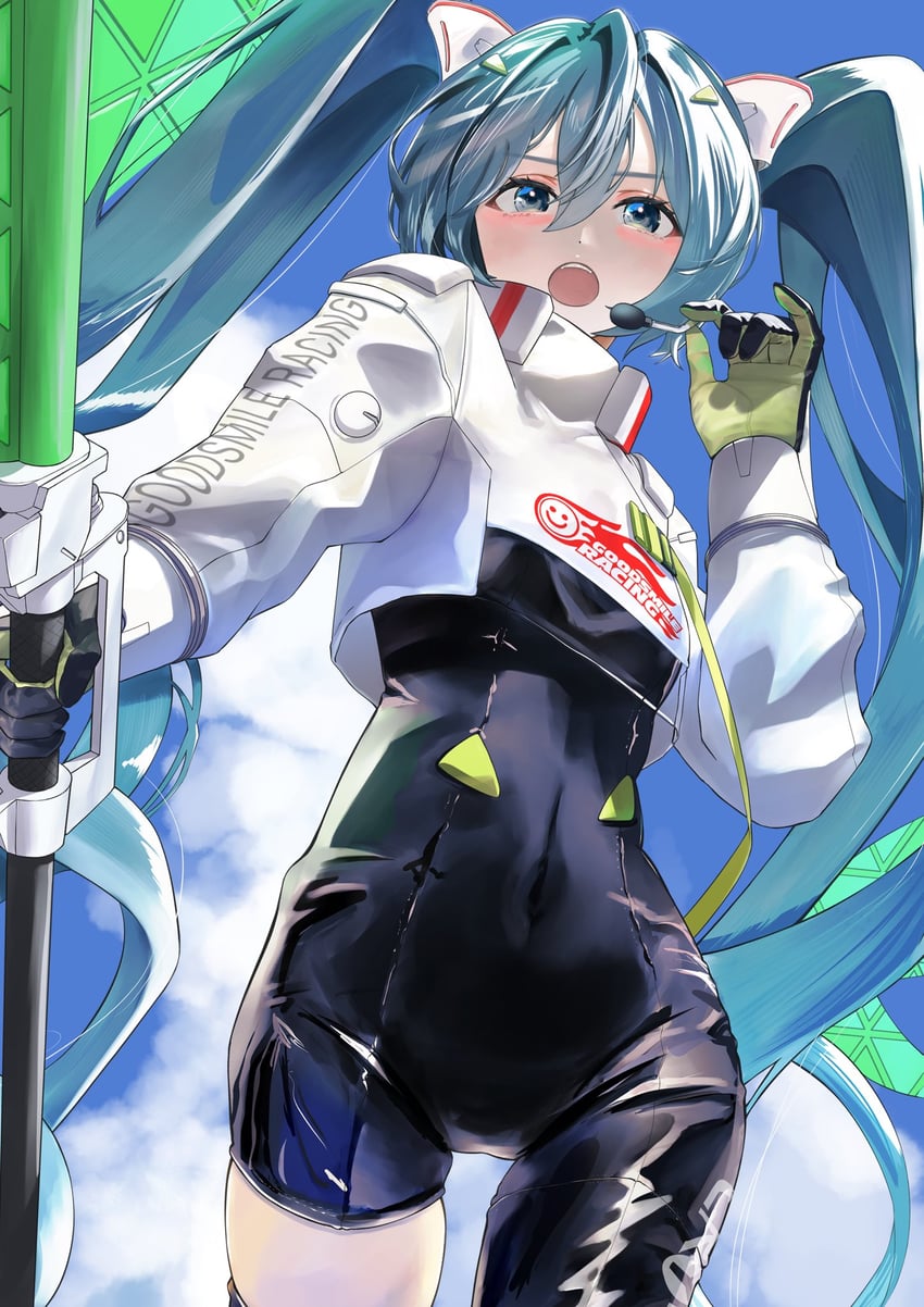 hatsune miku and racing miku (vocaloid and 1 more) drawn by hxk4_n