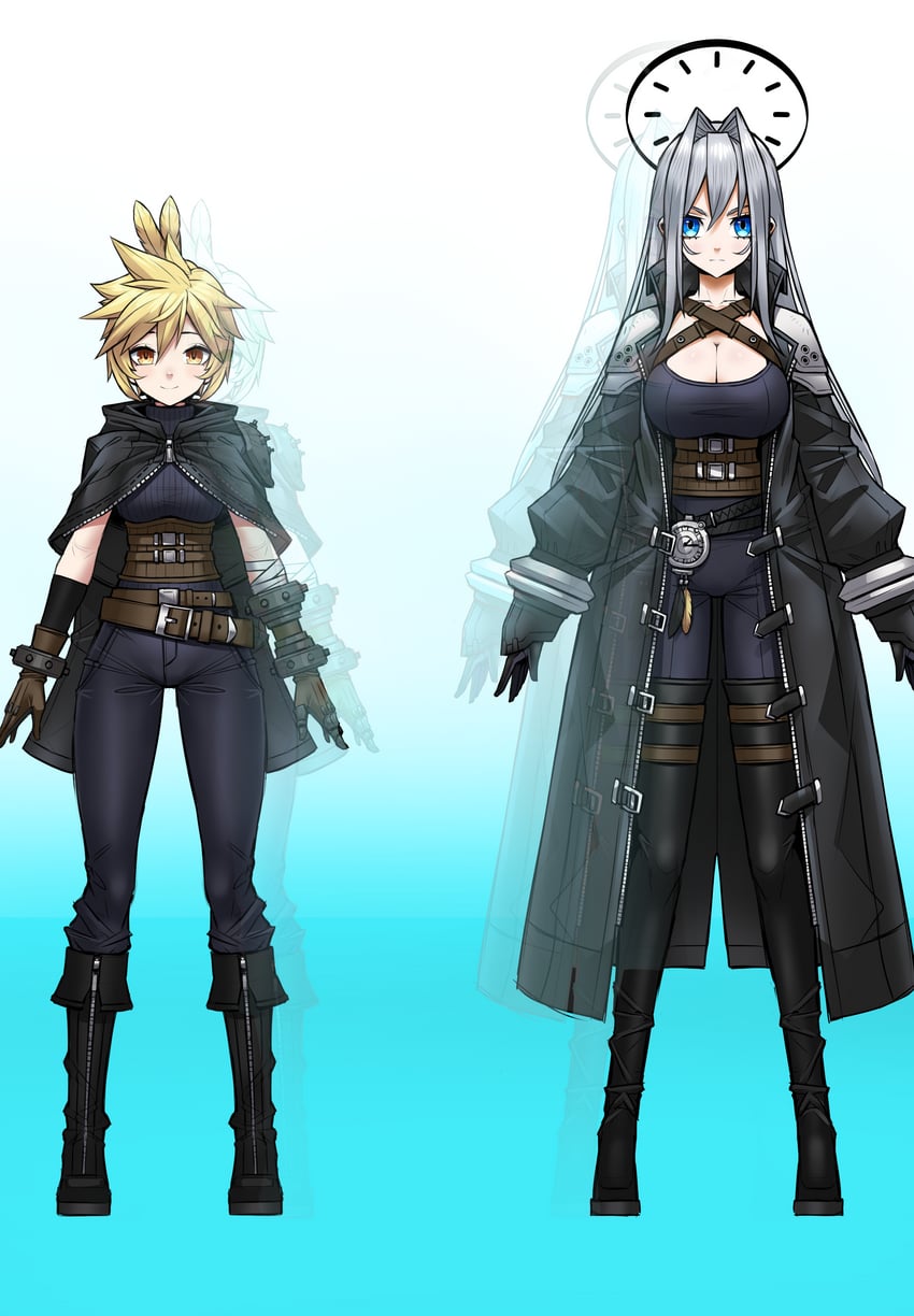 cloud strife, ouro kronii, nanashi mumei, and sephiroth (hololive and 4 more) drawn by exaxuxer