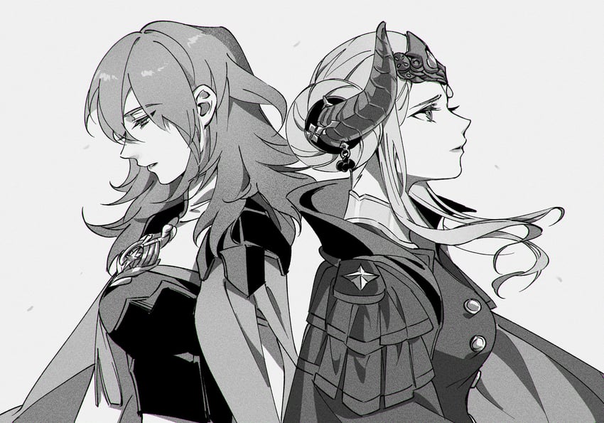 female byleth and edelgard von hresvelg (fire emblem and 1 more) drawn by hakunaru