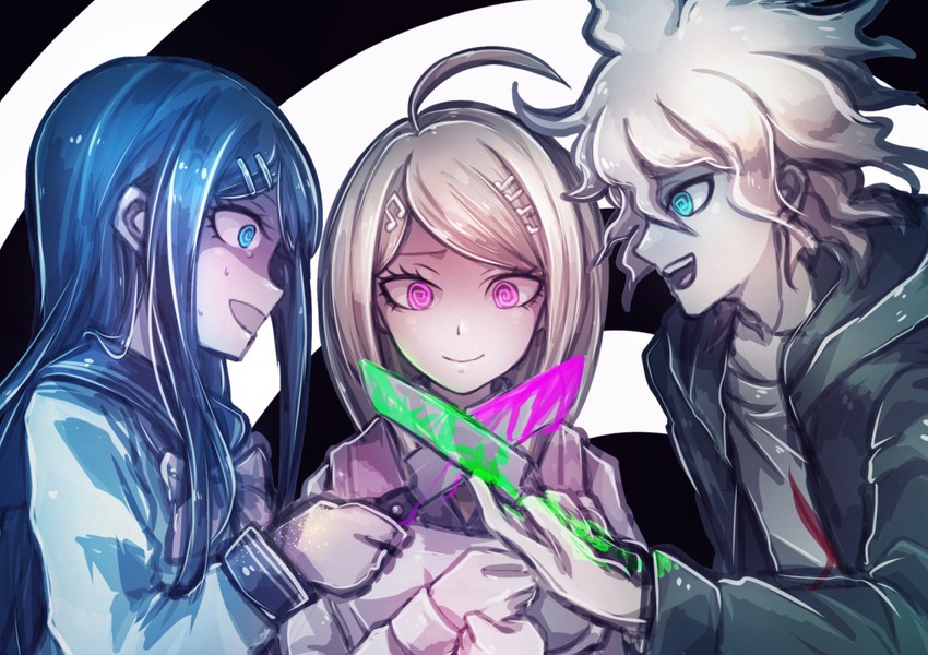 komaeda nagito, akamatsu kaede, and maizono sayaka (danganronpa and 3 more) drawn by riyuta