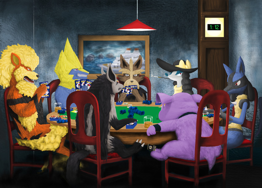 lucario, arcanine, mightyena, furfrou, manectric, and 2 more (pokemon and 1 more) drawn by momentum7