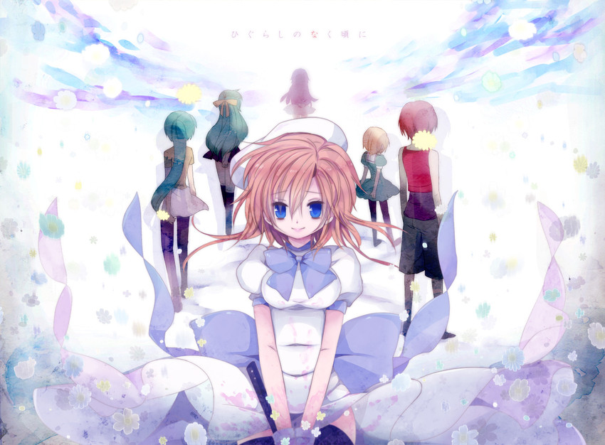 furude rika, ryuuguu rena, houjou satoko, sonozaki mion, sonozaki shion, and 1 more (higurashi no naku koro ni) drawn by ankon_(artist)
