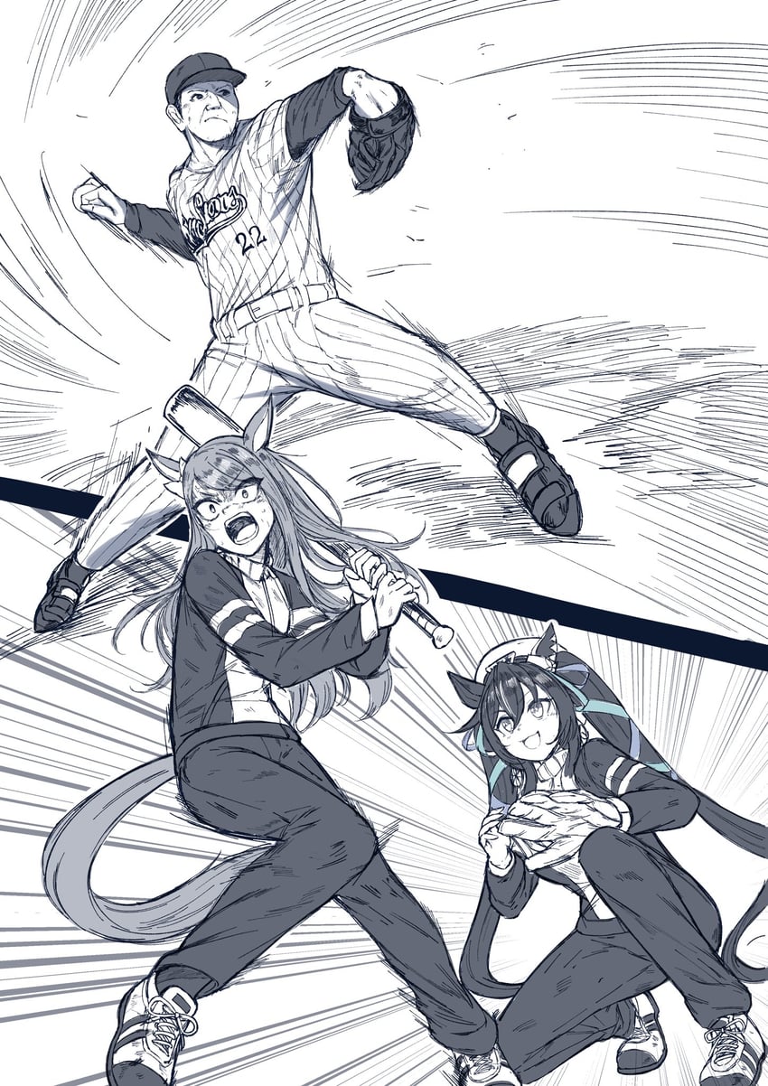 mejiro mcqueen, vivlos, and sasaki kazuhiro (umamusume and 2 more) drawn by same_kujira_(challenger_310)