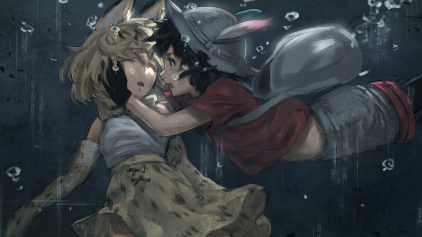 serval, kaban, and black cellien (kemono friends) drawn by woominwoomin5