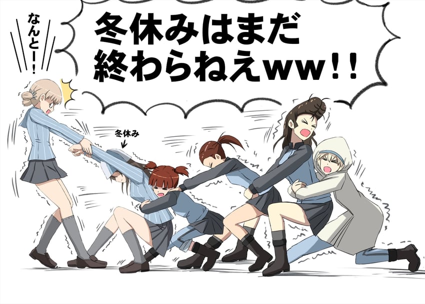 mika, aki, mikko, youko, yuri, and 1 more (girls und panzer) drawn by omachi_(slabco)