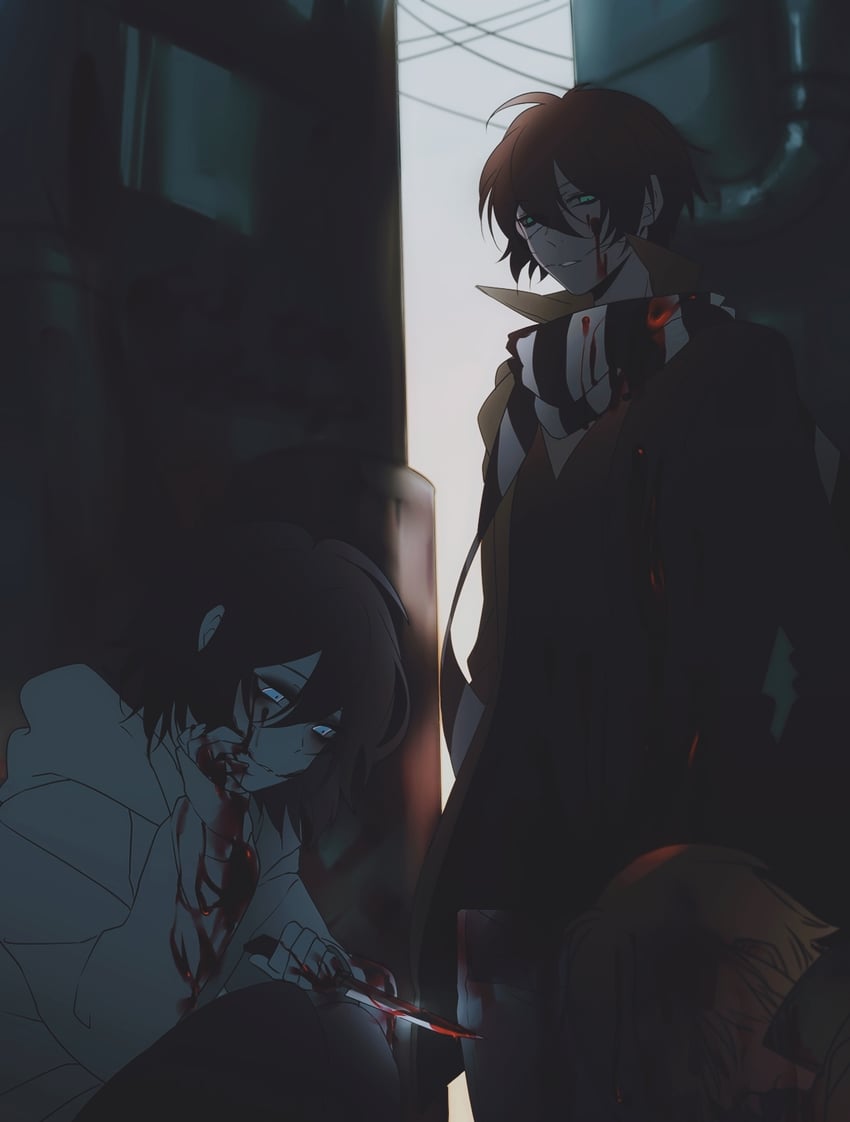 jeff the killer and homicidal liu (creepypasta) drawn by 779762391_(lofter)