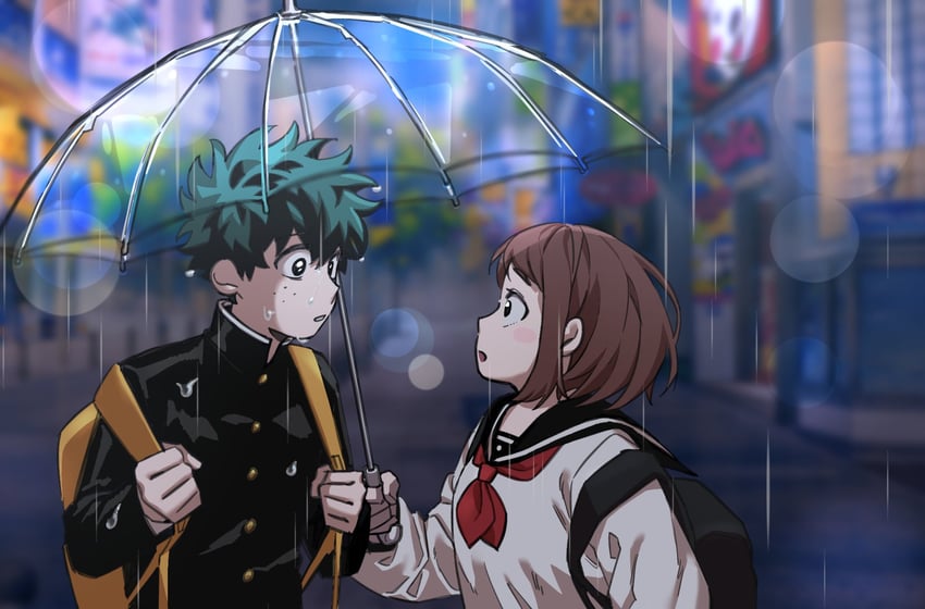 midoriya izuku and uraraka ochaco (boku no hero academia) drawn by nimon