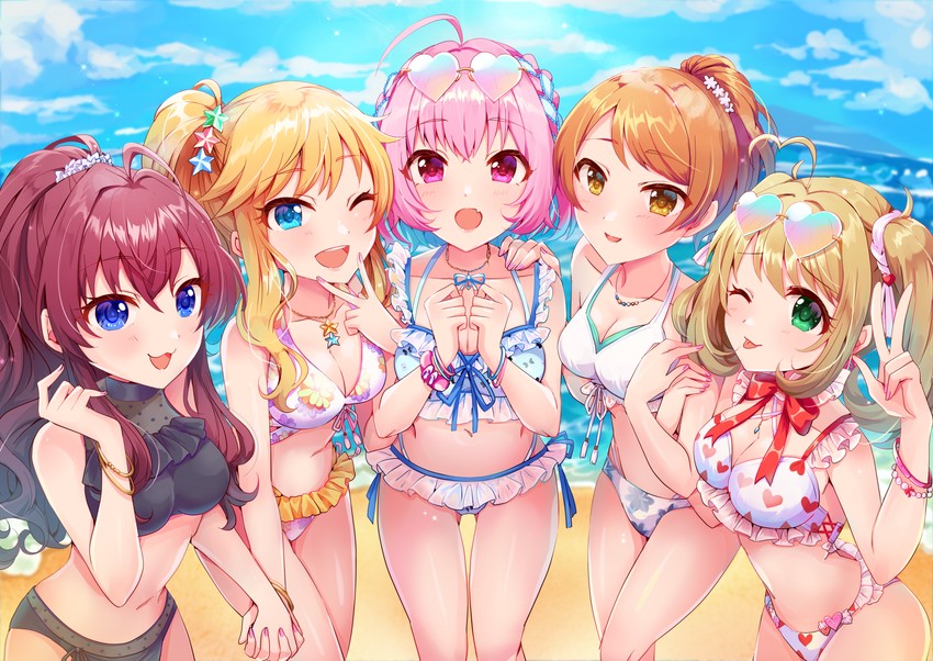 yumemi riamu, ichinose shiki, ohtsuki yui, hojo karen, and sato shin (idolmaster and 1 more) drawn by sakura_ran
