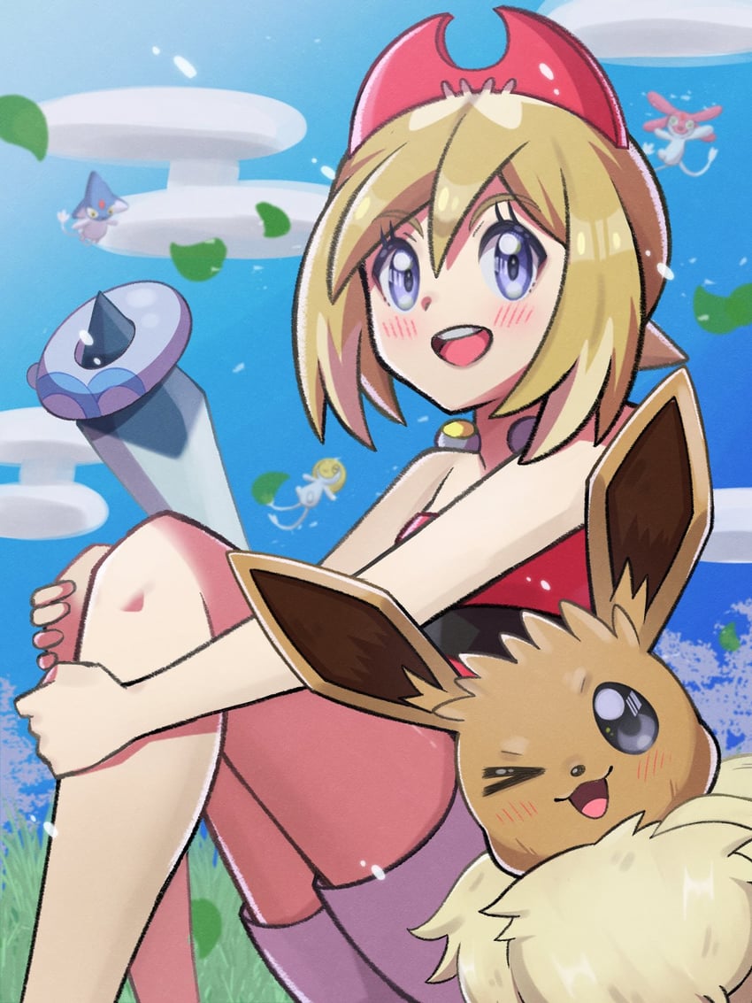 eevee, glaceon, irida, mesprit, azelf, and 1 more (pokemon and 1 more) drawn by inana_umi