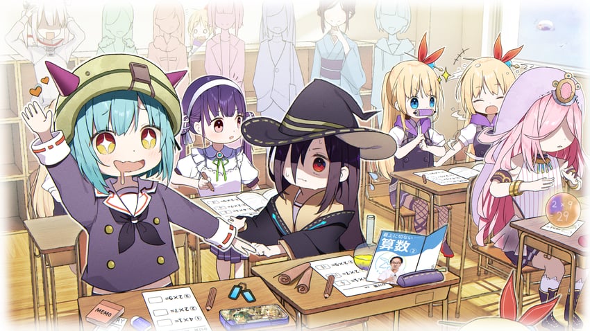 satsuki mari, kanzaki adelheid, yamawaki bon ivar, bungo yayoi, sakuraba seira, and 1 more (heaven burns red) drawn by rinki_oohen