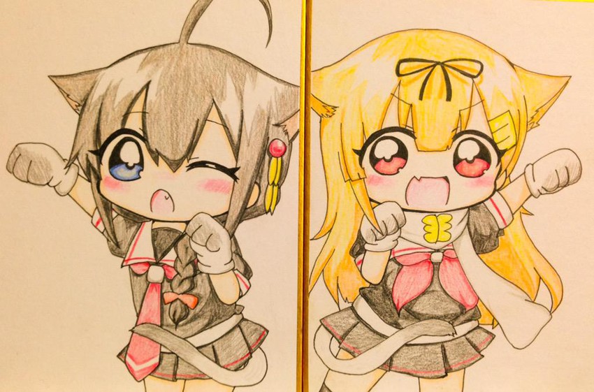 shigure, yuudachi, shigure kai ni, and yuudachi kai ni (kantai collection) drawn by jako_(jakoo21)