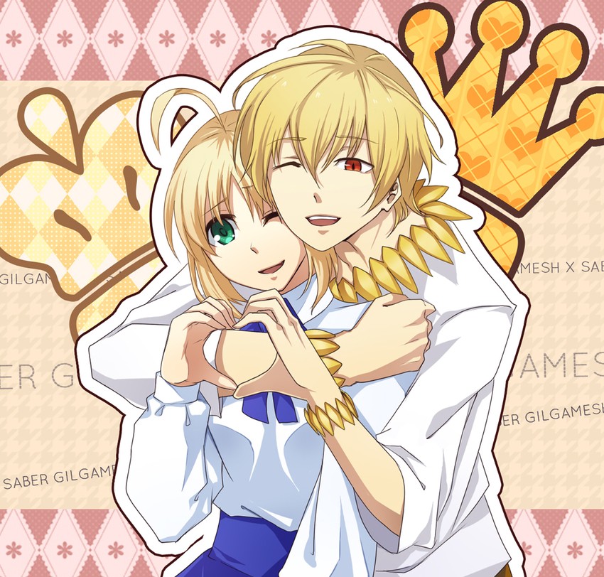 artoria pendragon, saber, and gilgamesh (fate and 1 more) drawn by shuryougospel13