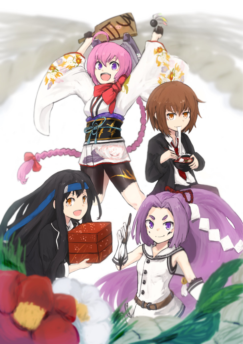 hatsushimo, hatsuharu, nenohi, wakaba, hatsushimo kai ni, and 1 more (kantai collection) drawn by lansane