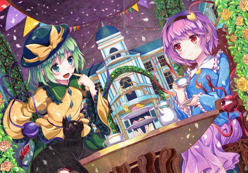 komeiji koishi, komeiji satori, and kaenbyou rin (touhou) drawn by kittona