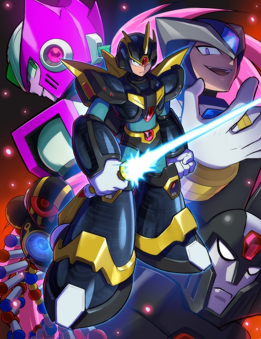 zero, x, ultimate armor x, gate, zero nightmare, and 2 more (mega man and 2 more) drawn by hoshi_mikan