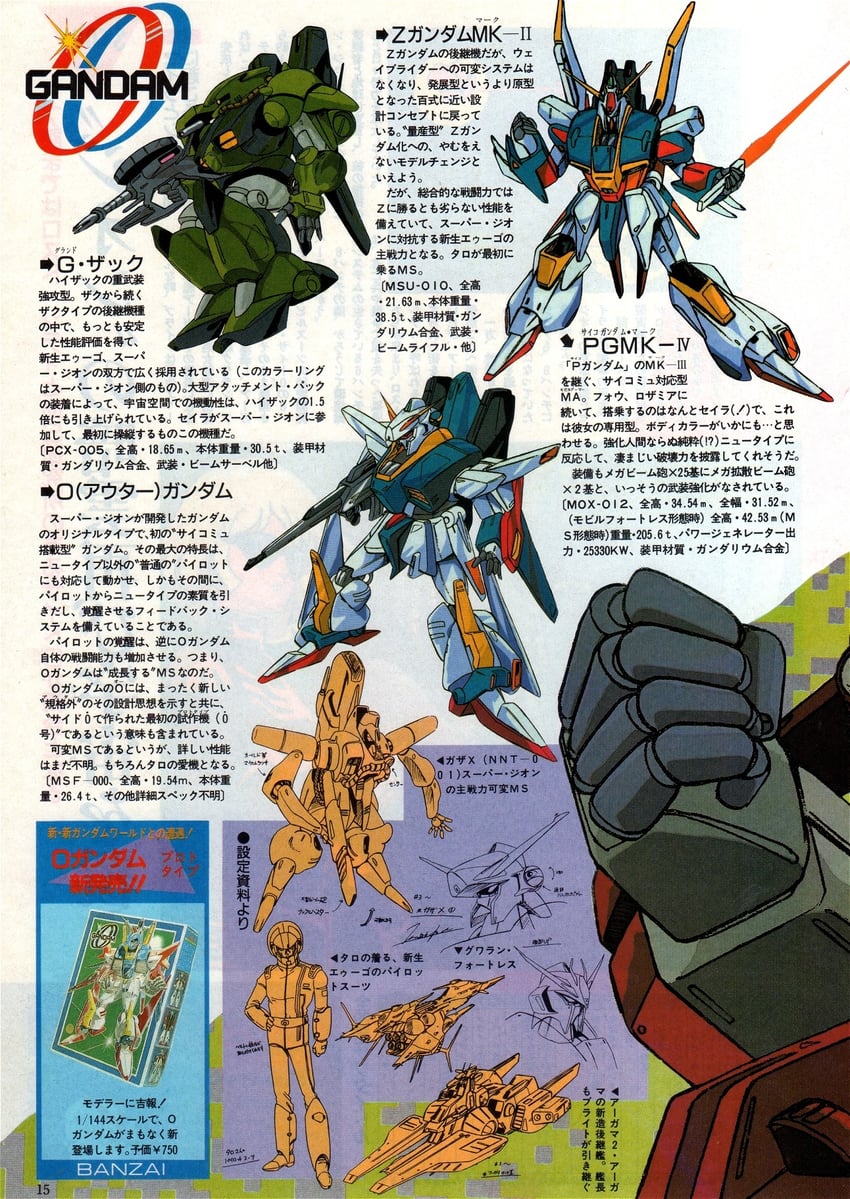 zeta gundam, zaku, o gundam, psycho gundam mk iv, and gaza (gundam and 3 more)