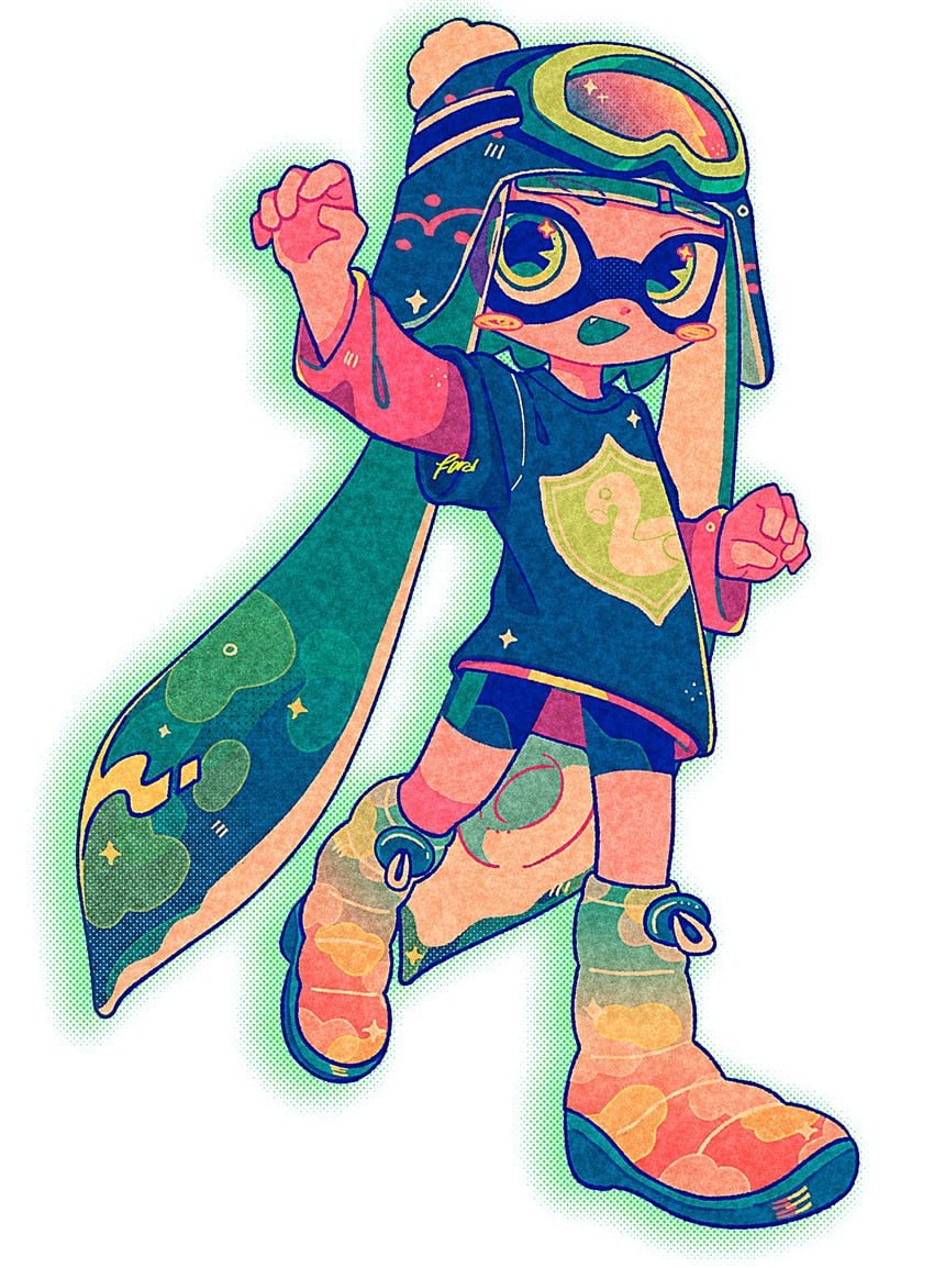inkling player character and inkling girl (splatoon) drawn by f0rd_5_px