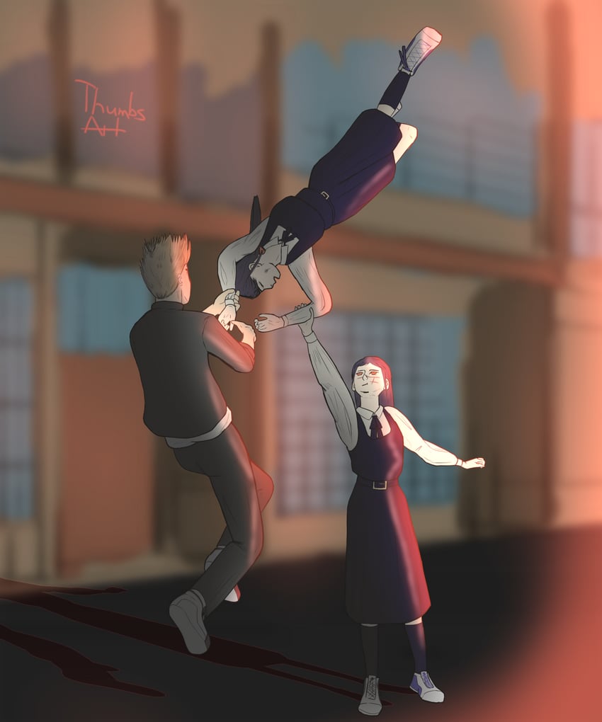 denji, yoru, and mitaka asa (chainsaw man) drawn by thumbsart