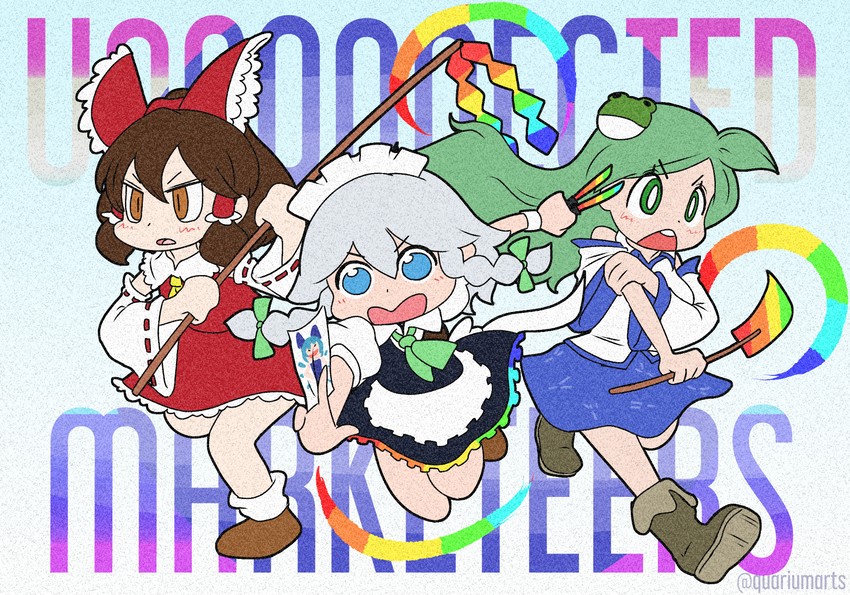 hakurei reimu, izayoi sakuya, kochiya sanae, and cirno (touhou and 1 more) drawn by quarium