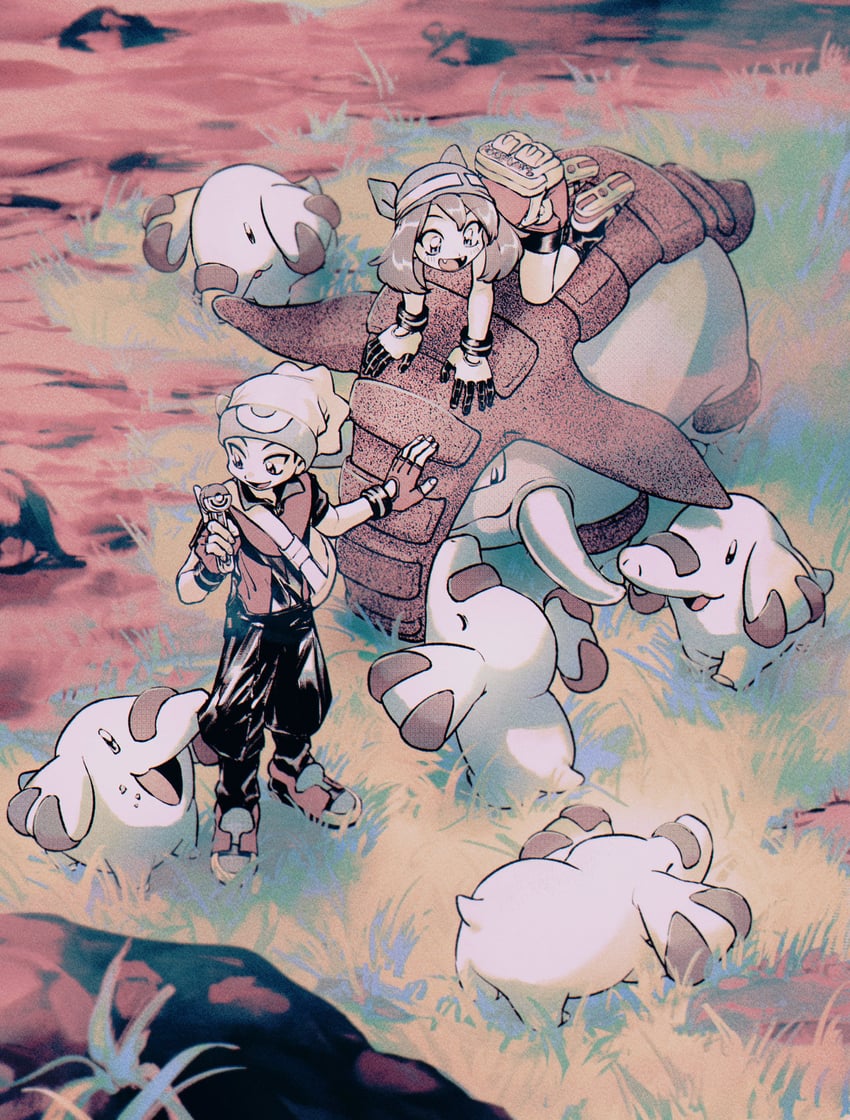 may, brendan, phanpy, and donphan (pokemon and 1 more) drawn by funabara_(sksn_herb)