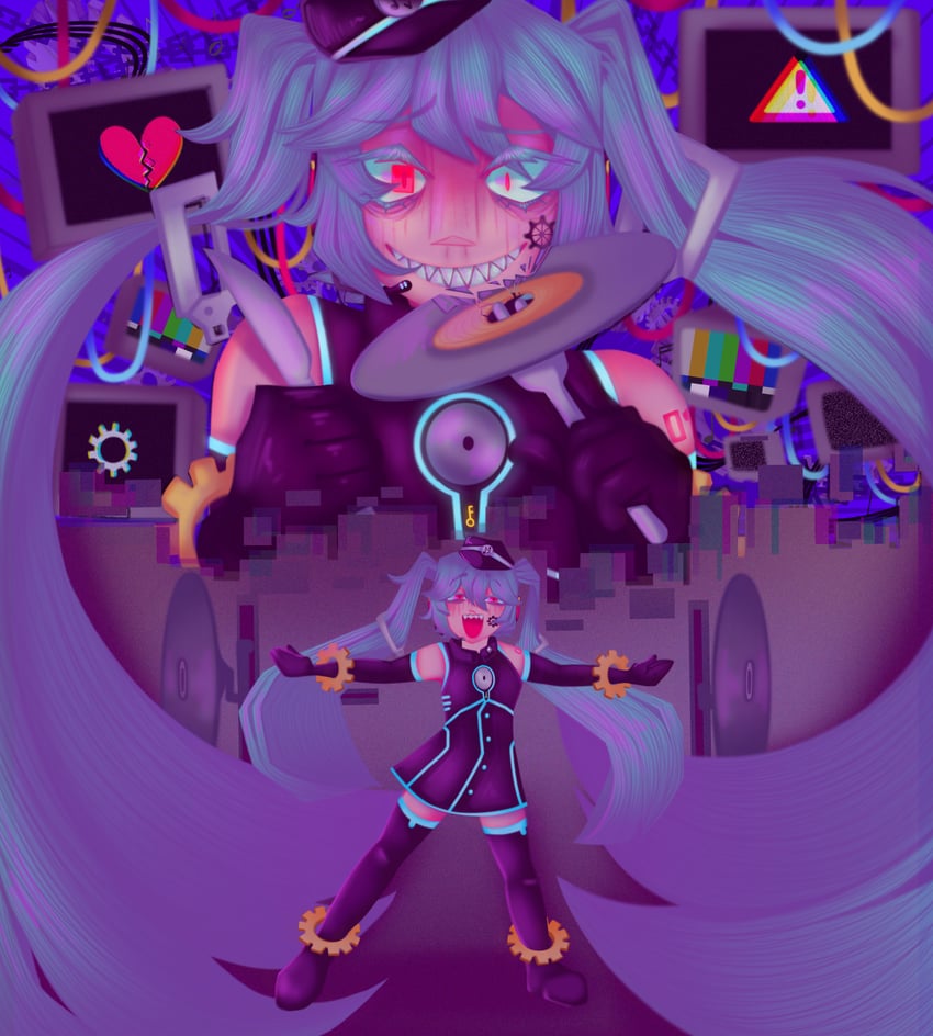 hatsune miku (vocaloid and 1 more) drawn by merelysheepy