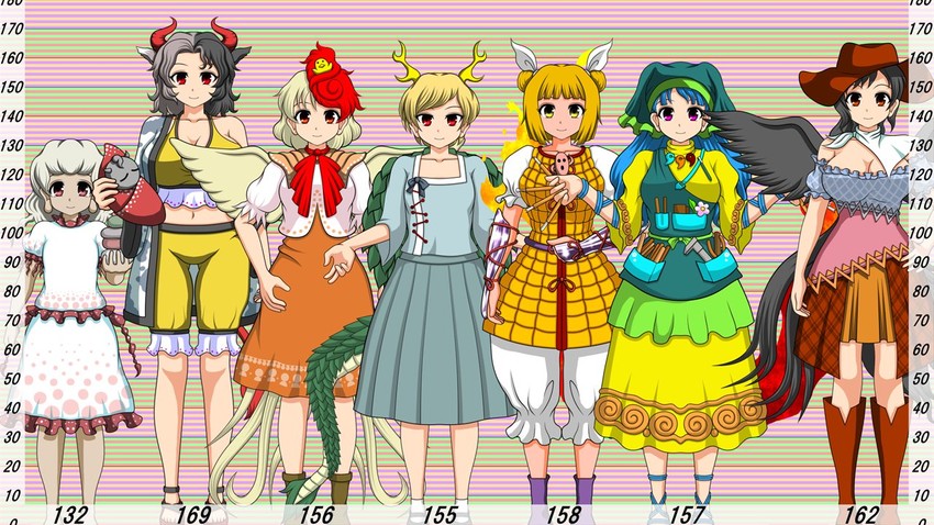 kicchou yachie, kurokoma saki, haniyasushin keiki, niwatari kutaka, joutouguu mayumi, and 2 more (touhou and 1 more) drawn by sutekase