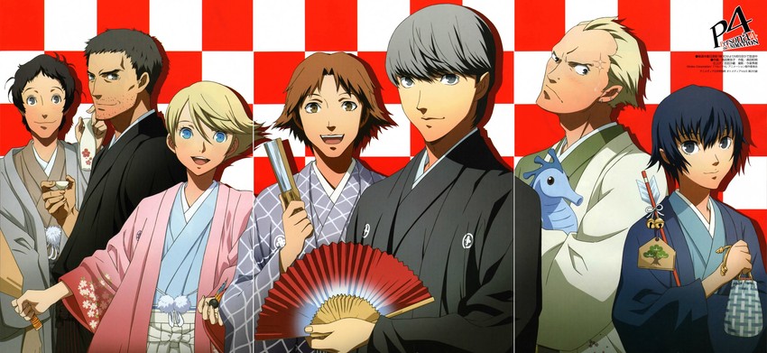narukami yu, shirogane naoto, hanamura yousuke, tatsumi kanji, kuma, and 2 more (persona and 1 more)