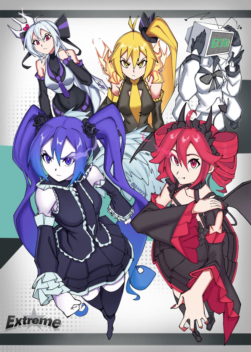 hatsune miku, kasane teto, yowane haku, akita neru, and primadonna (original and 6 more) drawn by ksayyn
