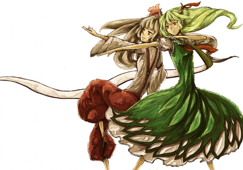 fujiwara no mokou, kamishirasawa keine, and ex-keine (touhou) drawn by rotya