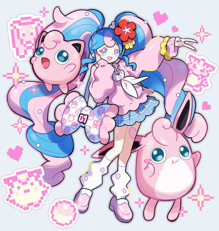 hatsune miku, jigglypuff, fairy miku, wigglytuff, clefairy sprite, and 5 more (pokemon and 2 more) drawn by fuinagi_(huyuu_mm)