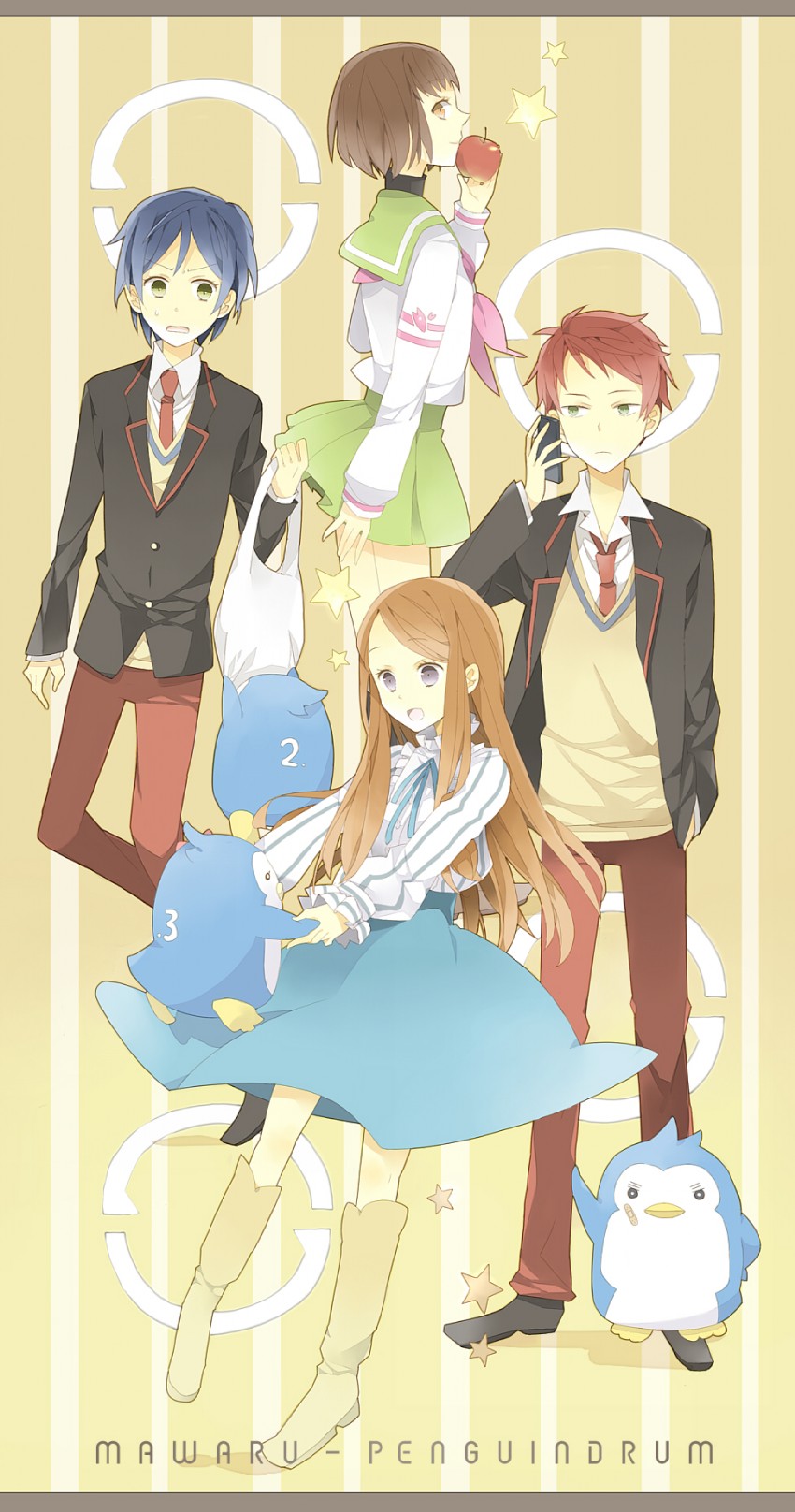 takakura himari, takakura shouma, takakura kanba, oginome ringo, penguin 3-gou, and 2 more (mawaru penguindrum) drawn by tashite