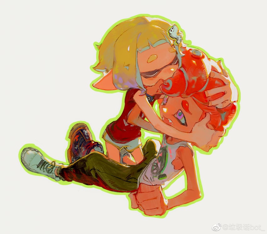inkling player character, inkling girl, octoling player character, and octoling boy (splatoon) drawn by creamyghost