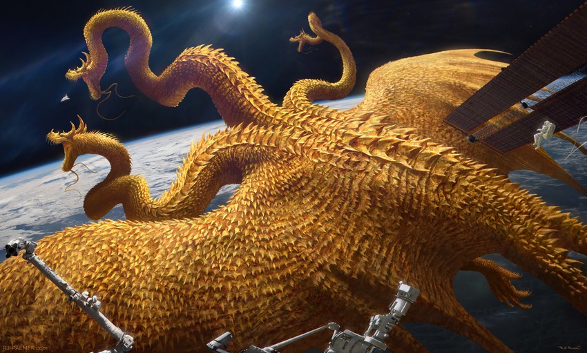 mew and king ghidorah (pokemon and 1 more) drawn by arvalis
