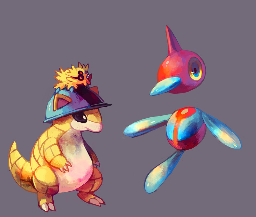 joltik, porygon-z, and sandshrew (pokemon and 1 more) drawn by glitchedpuppet