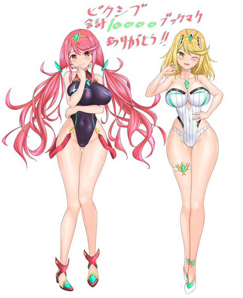 pyra and mythra (xenoblade chronicles and 1 more) drawn by feichu_keju